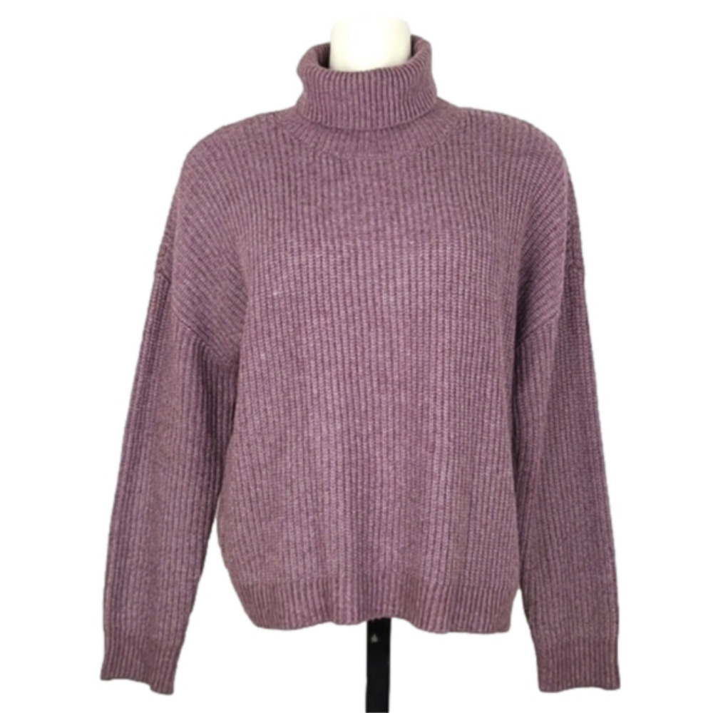 Max Studio Women's Purple Plum Wool Blend Knit Turtleneck Sweater Loose L